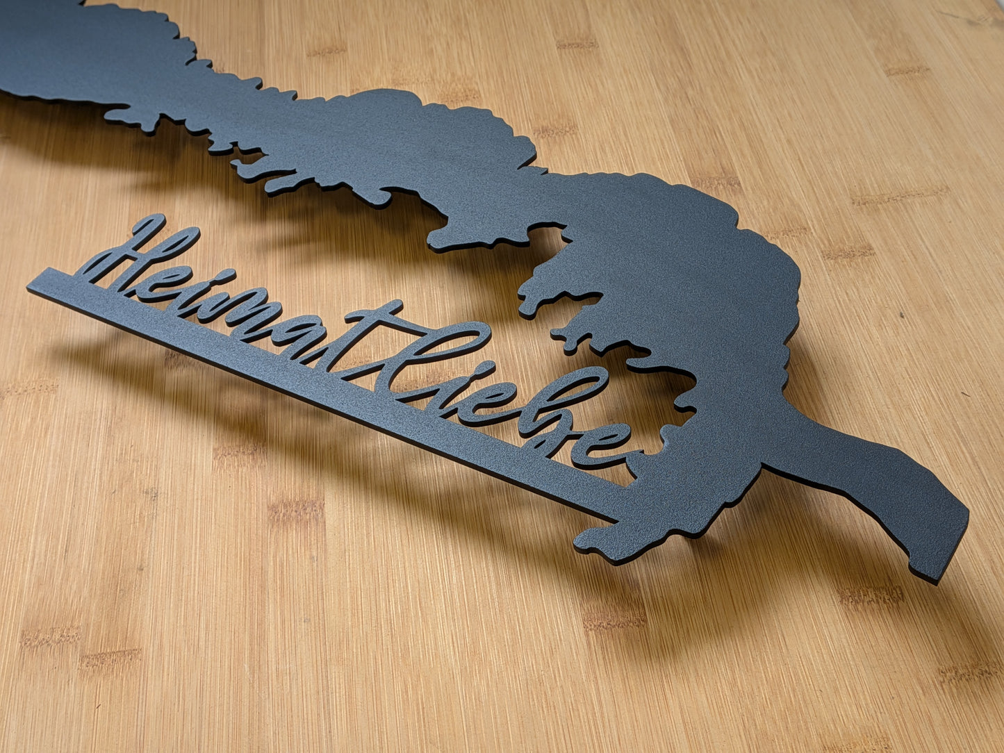 Metallschild Silhouette - Kampenwand "Heimatliebe"